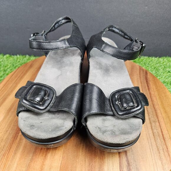DANSKO Sela Wedge Sandals Womens 38 Slide Black Leather Buckle Casual Slingback - Picture 6 of 11